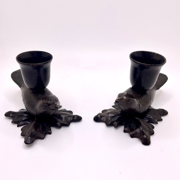 Metal Bronze Finish Bird Candleholders - Set of 2 - Picture 2 of 7